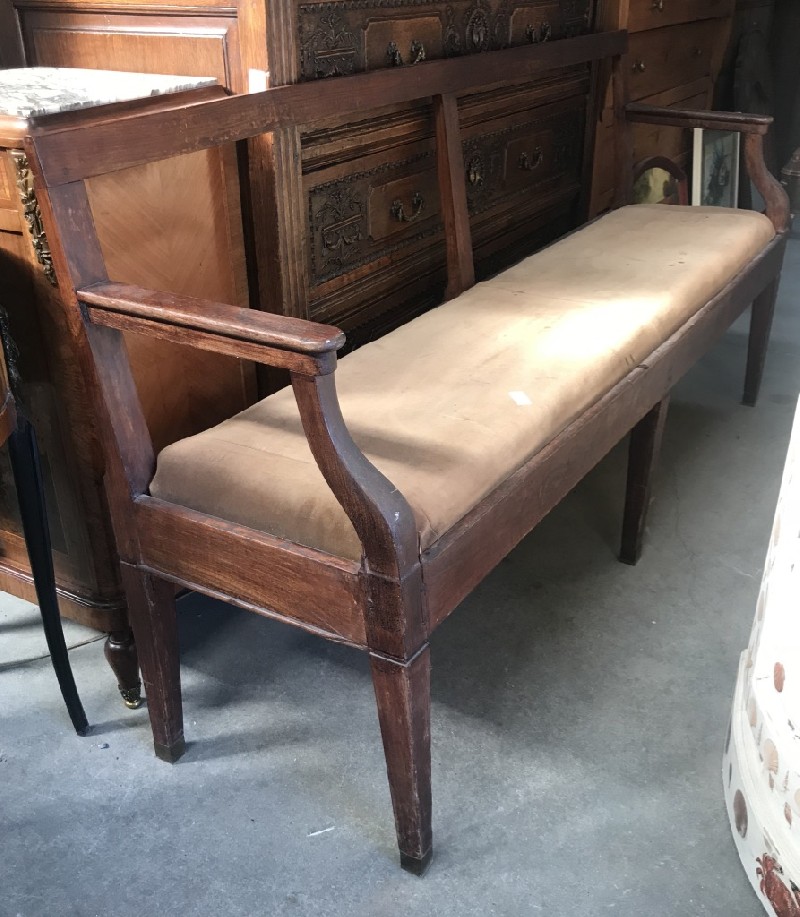 19th century French oak and upholstered hall way bench.