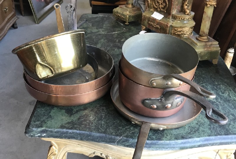 Collection of antique French copper and brass ware etc.