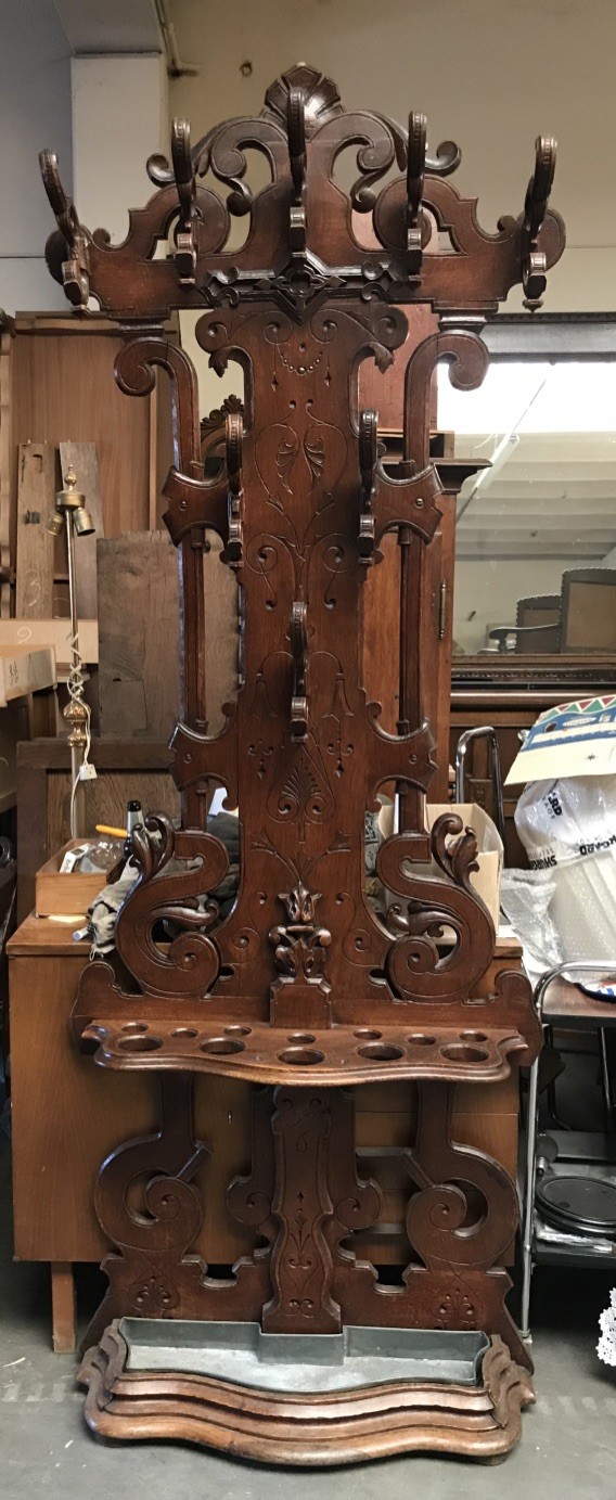 19th century French carved oak hunting hall stand.