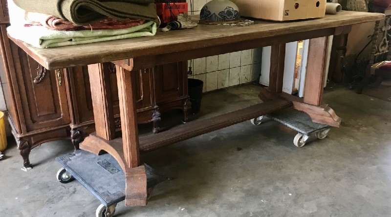 Early 20th century French oak pedestal based refectory table.