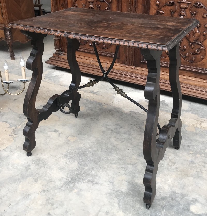 19th century Spanish oak & iron based side table.