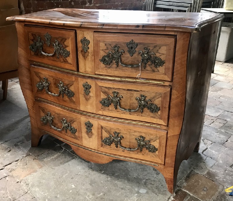 Fine quality French late 19th century Louis XVth walnut four drawer commode with superb bronze handles and mounts.