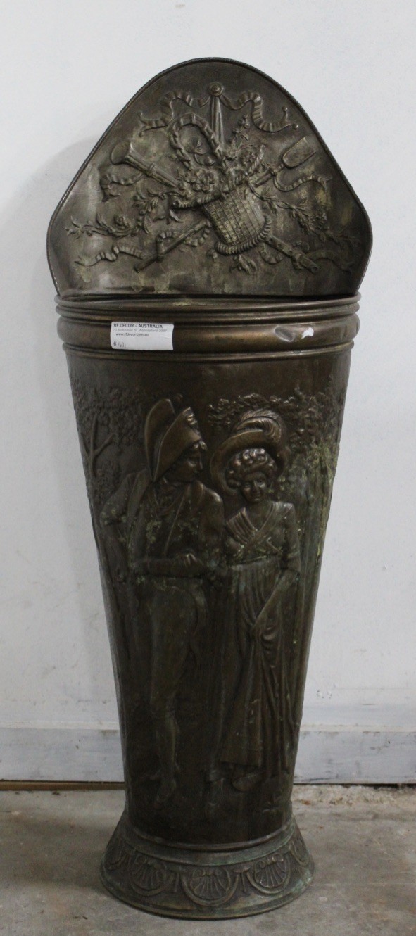 French early 20th century embossed brass & figured umbrella stand.