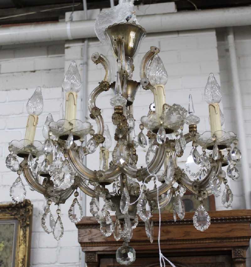 M.T. crystal 8 branch harp shaped chandelier.