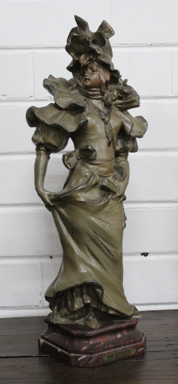 Fine French late 19th century spelter maiden statue signed Moreau.