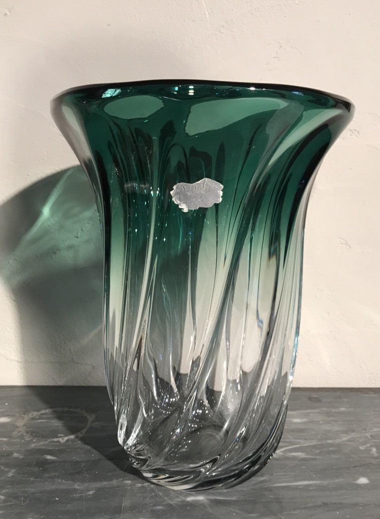 Val Sint Lambert green crystal vase.