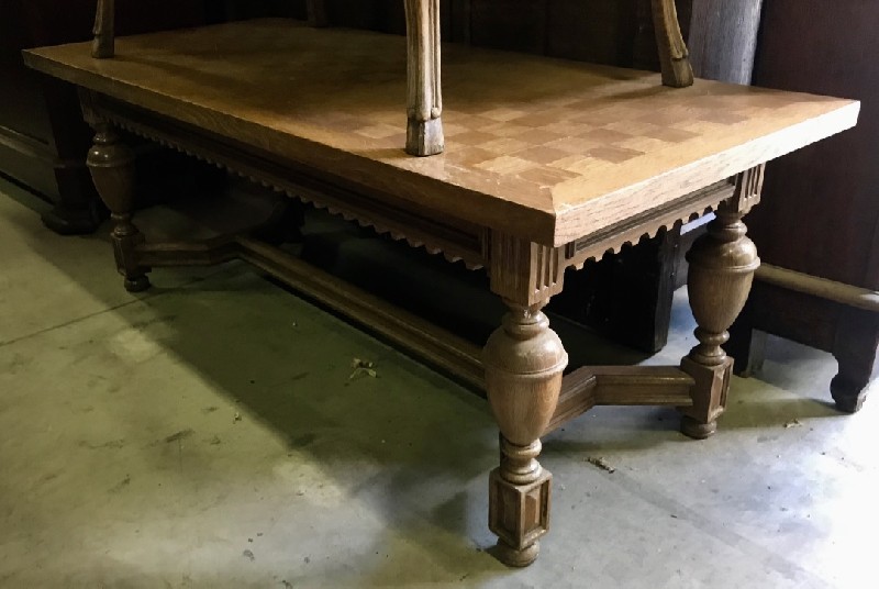 French provincial oak & parquetry top coffee table
