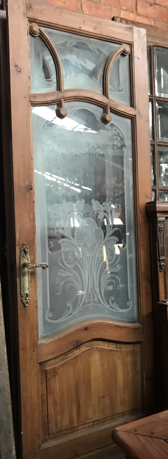 Pair of French 19th century interior doors with superb floral etched panels.