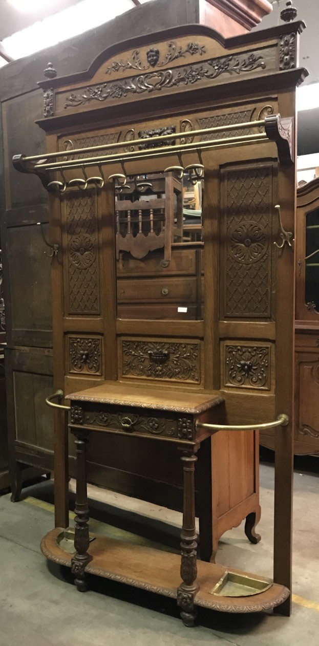 French late 19th century carved walnut hall stand.