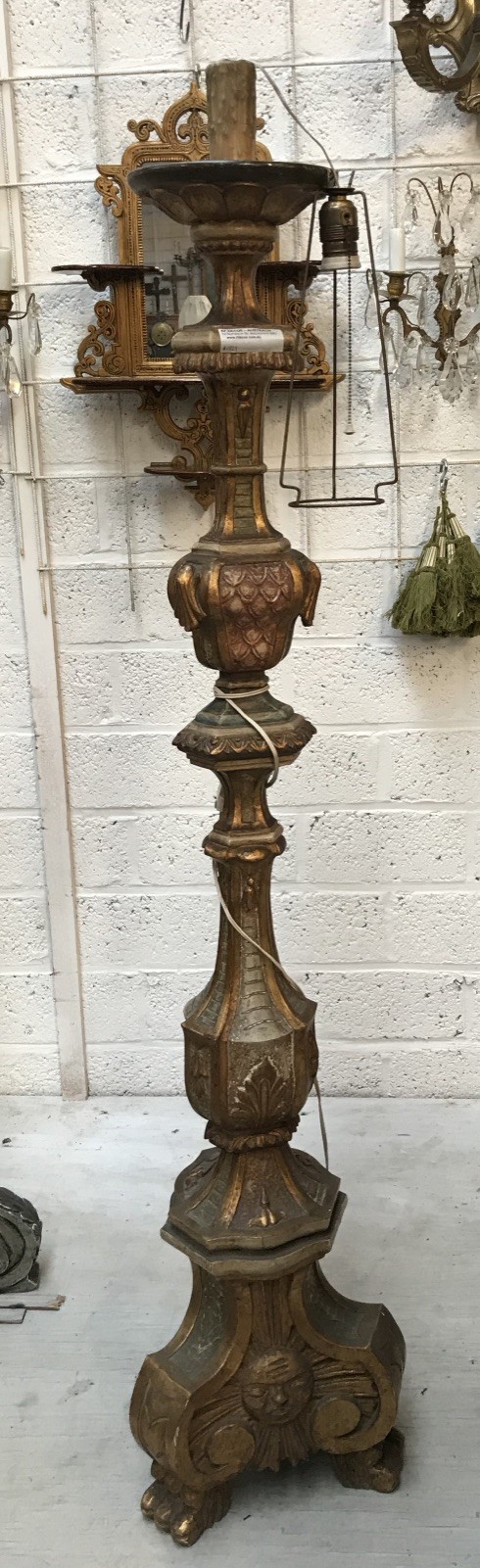 Florentine Italian gilt wood and lacquered floor lamp.