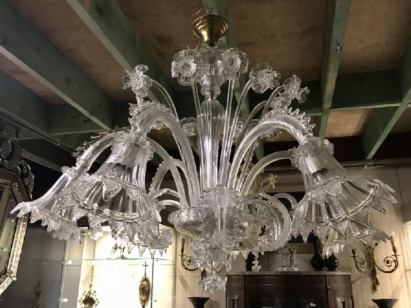 Impressive Italian Murano floral glass 6 branch light fitting.