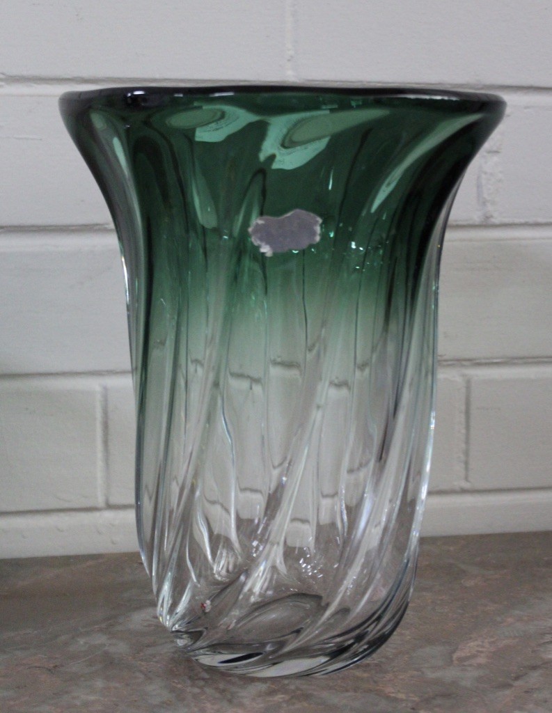 Val Saint Lamber green crystal vase.
