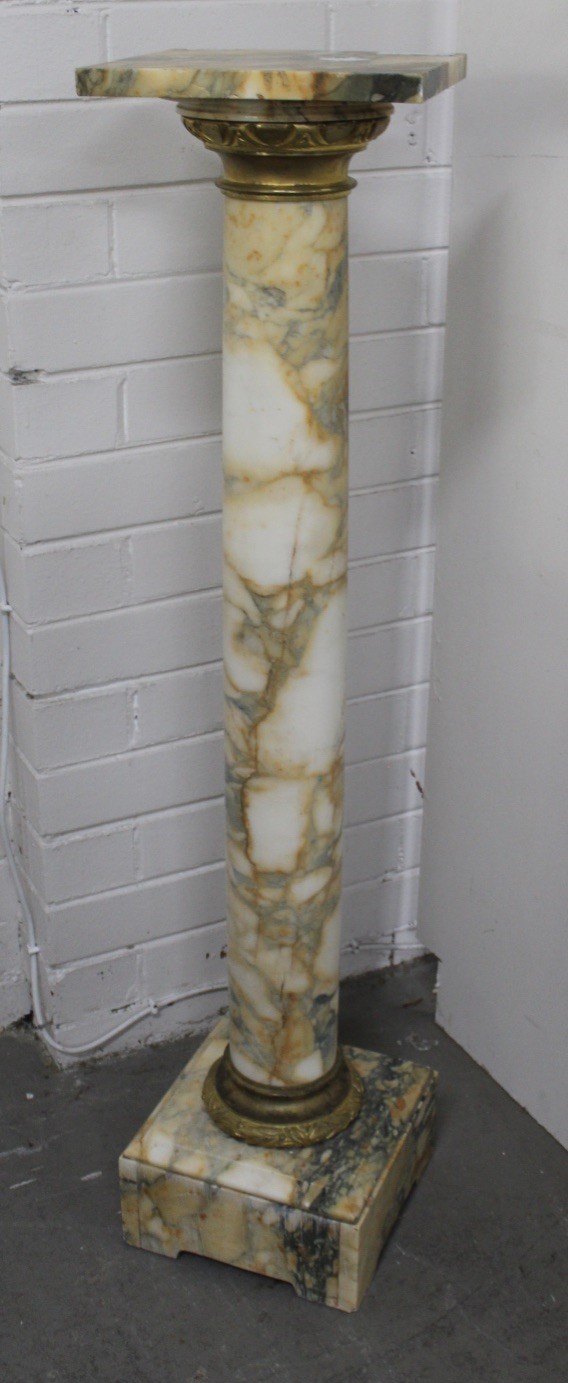 French 19th century marble & bronze mounted column pedestal. 