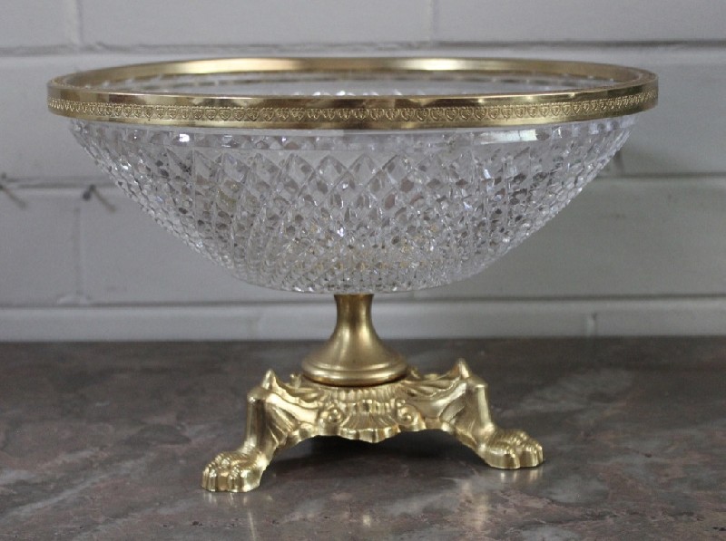 French brass and crystal table comport.