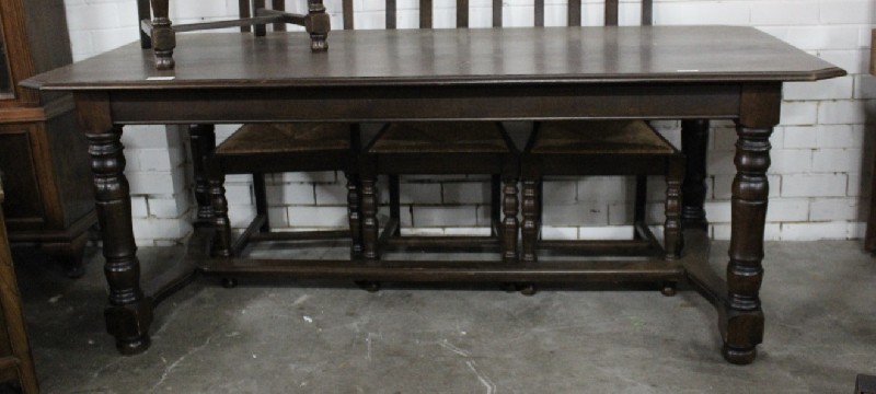 French provincial oak stretcher based farm house table.