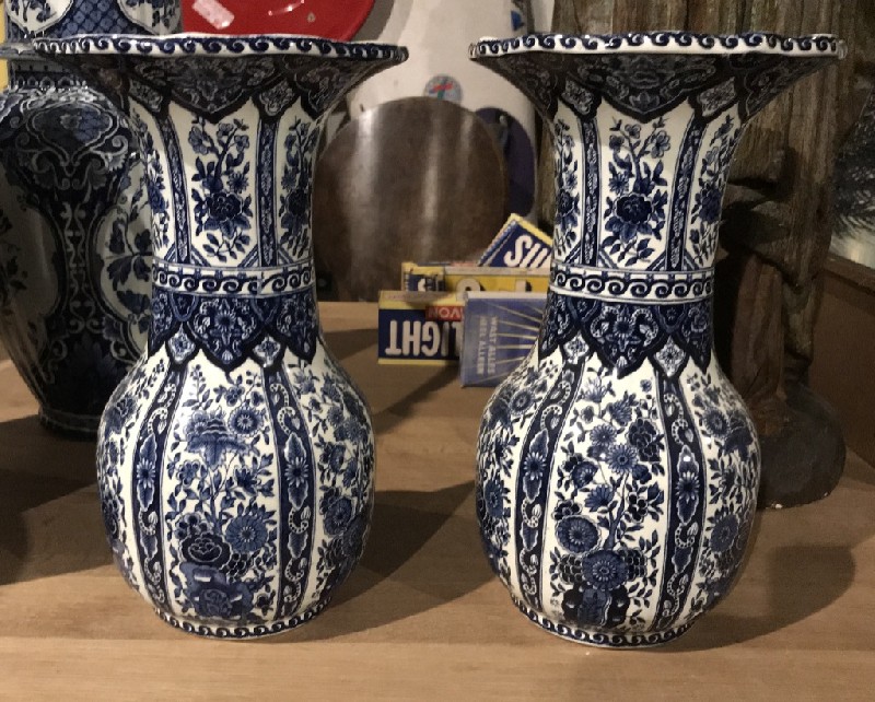 Pair of Delft blue and white porcelain vases.