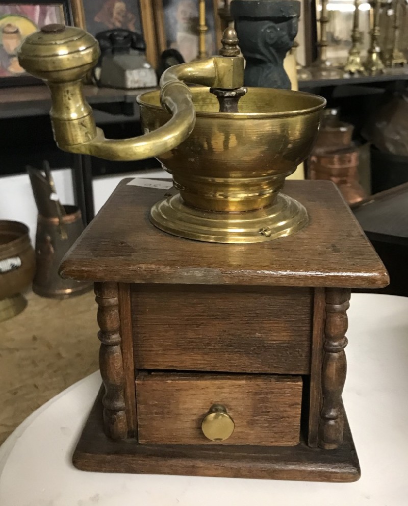 French oak & brass coffee grinder