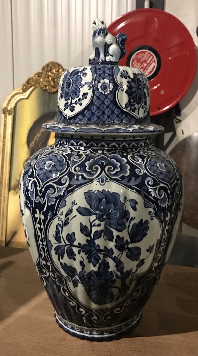 Delft blue and white porcelain vase.