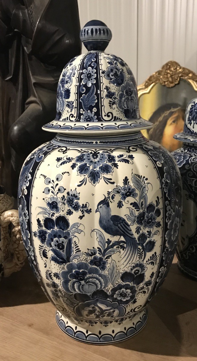 Delft blue and white porcelain vase and cover
