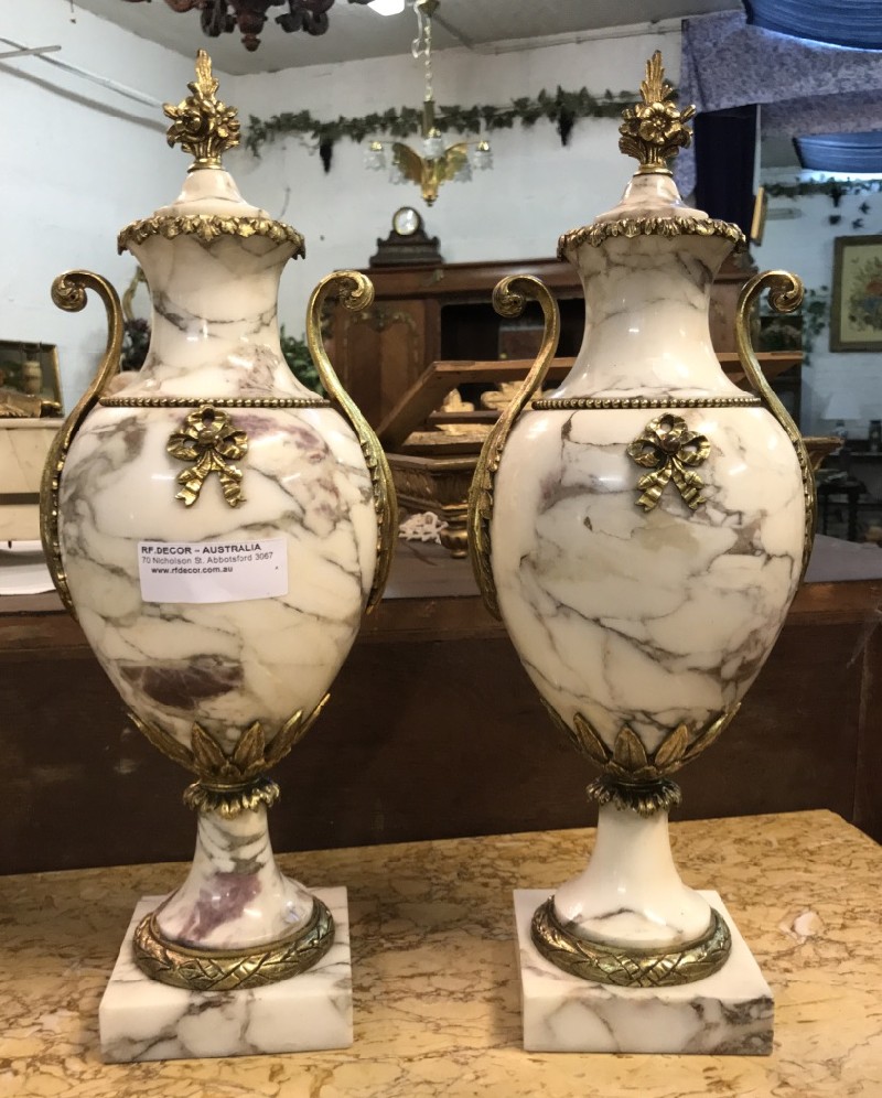 Fine pair of 19th century French white marble and bronze mounted urn cassolettes. 
