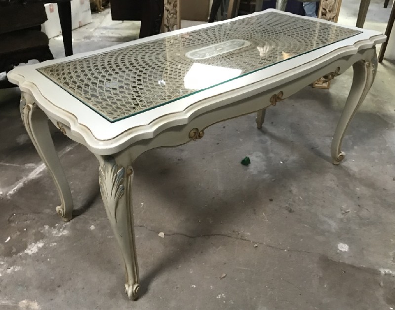 French Louis XVth lacquered and glass top coffee table
