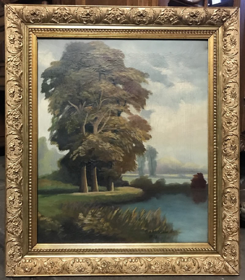 Gilt framed oil painting French landscape signed Kessel.