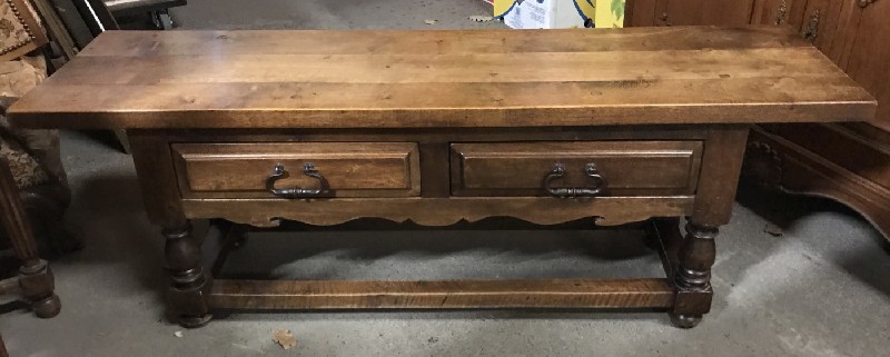 French provincial walnut 2 drawer side table.