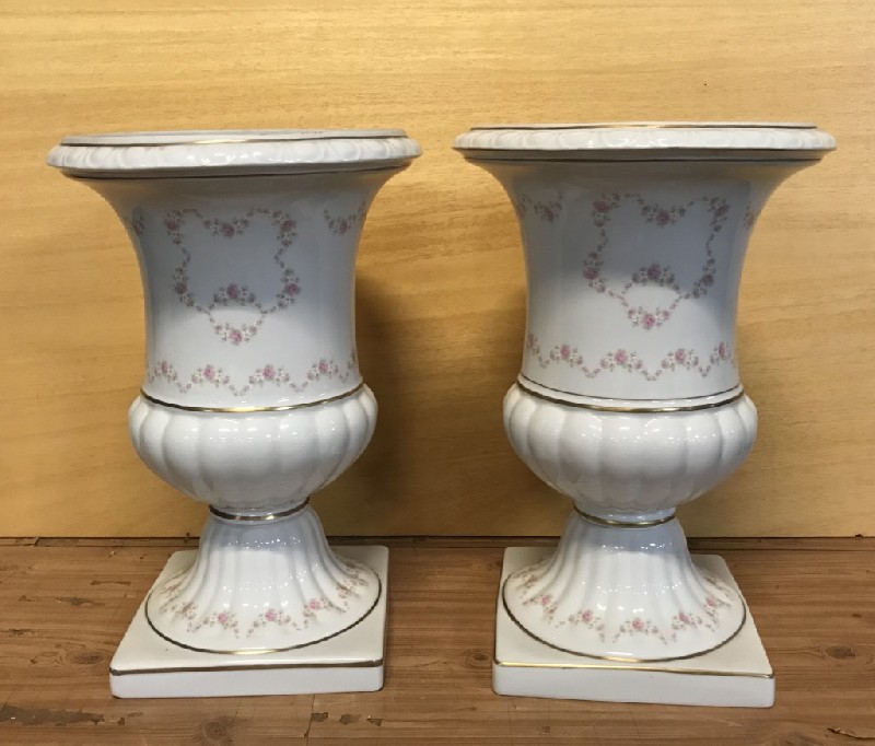 Pair of French Limoges floral porcelain vases.