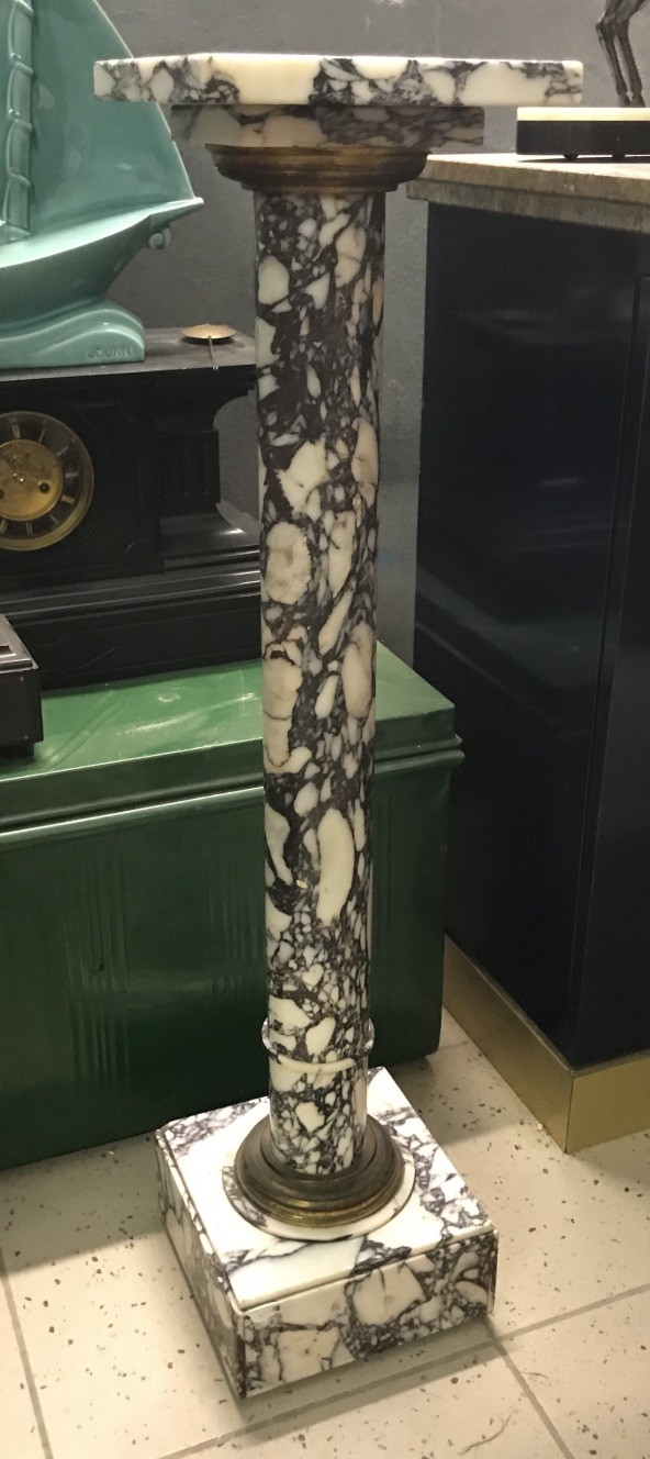 French white and purple marble and bronze mounted column pedestal.