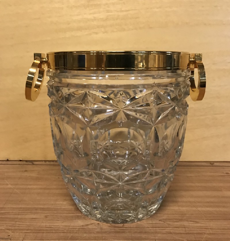 Crystal & brass mounted ice bucket.