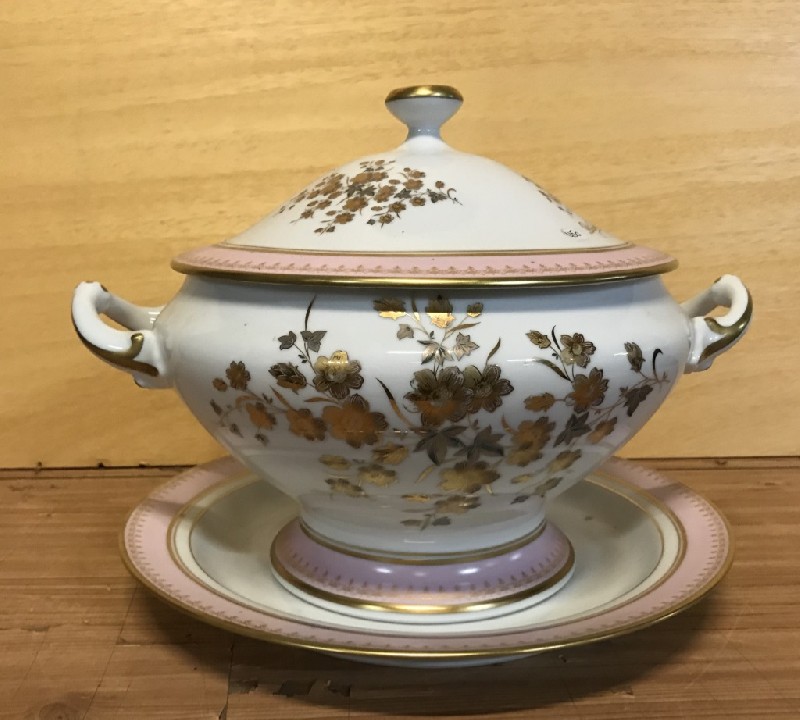French Limoges floral porcelain covered terrine on stand.