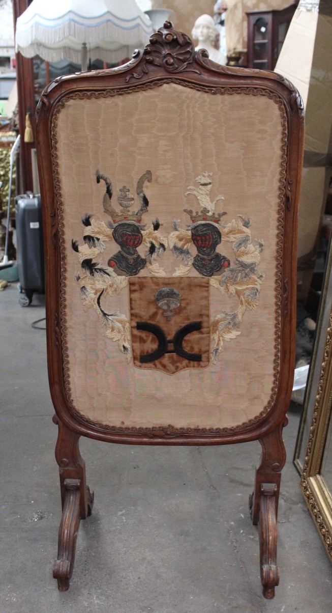 French Louis XVth walnut & floral tapesry fire screen. Price $495