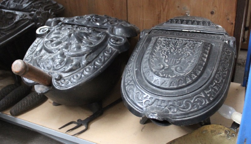 Two antique French cast iron fire scuttles. Price $330 each