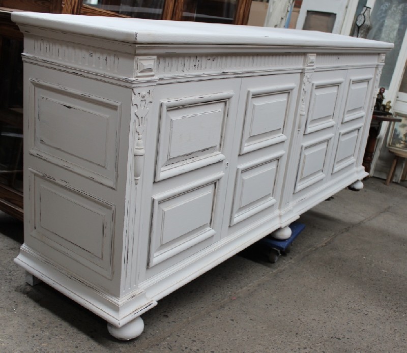 French provincial oak & lacquered four door panelled buffet. Price $1850