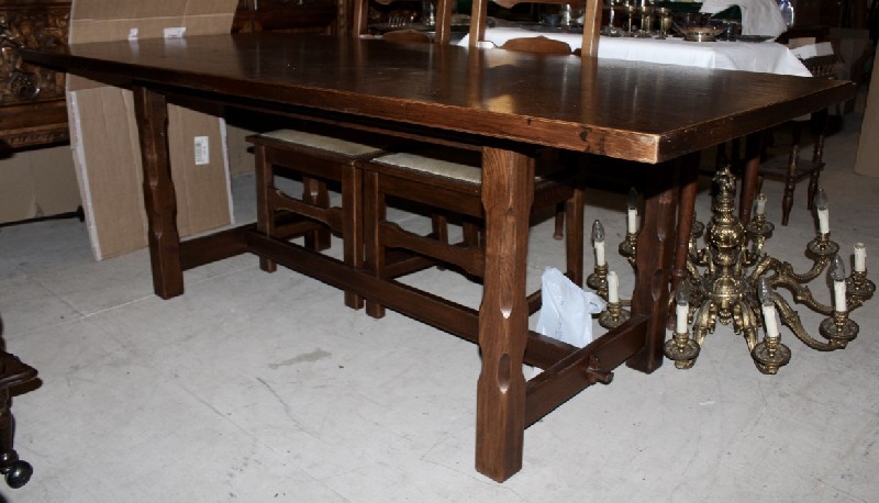 French oak stretcher based refetory table. Price $1350