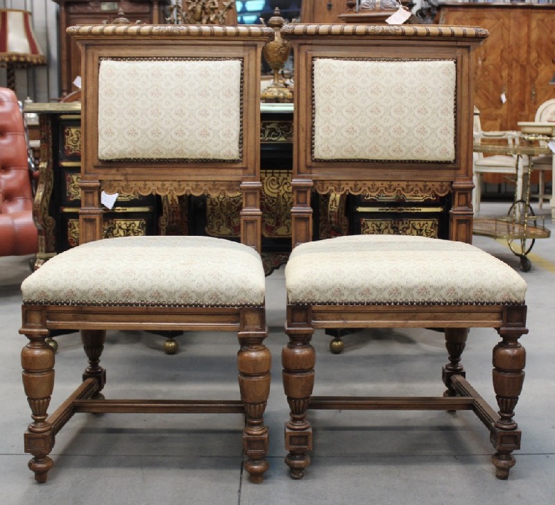Set of 4 fine 19th century walnut & upholstered side chairs. Price $600 set.