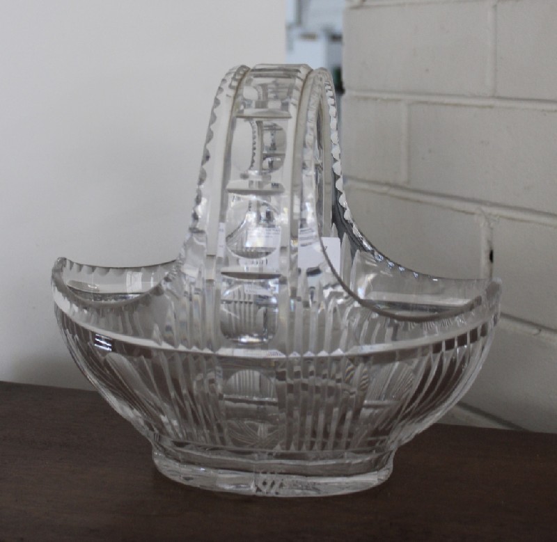 Cut crystal centre tabe basket. Price $195