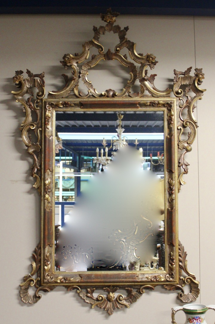 Fine Italian gilt wood and floral decorated console wall mirror. Price $1450