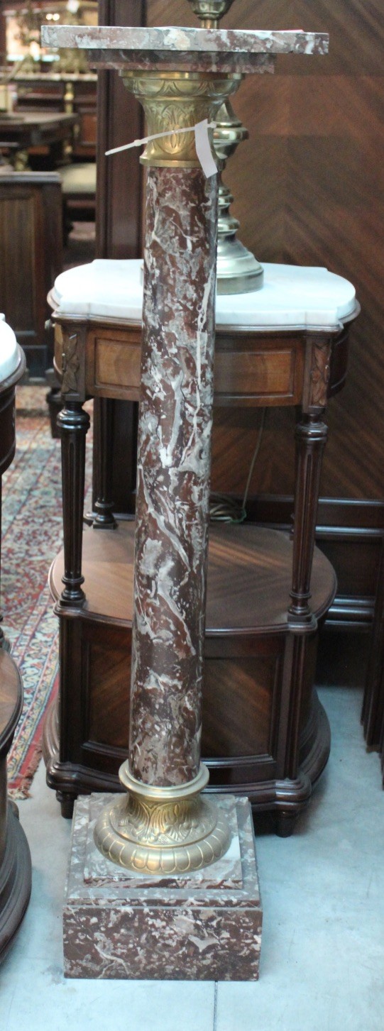 Fine French 19th century rouge marble and bronze mounted pedestal. Price $1500