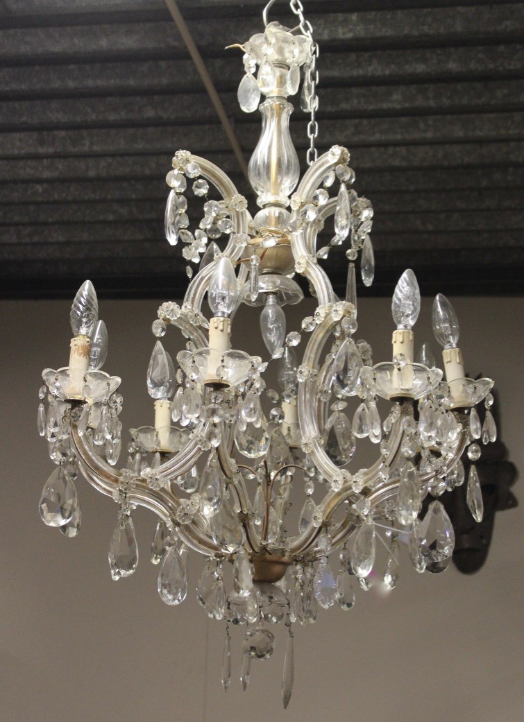 Maree Therese crystal drop 8 branch chandelier. Price $750.

