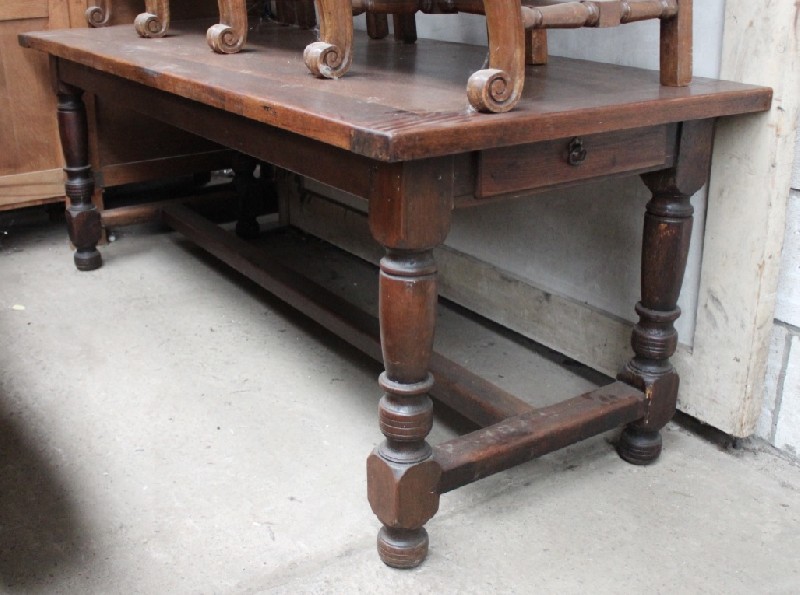 19th century French oak farm house refectory table, having stretcher base. Price $1850