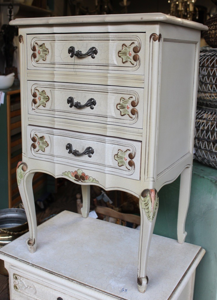 French Louis XVth white lacquered 3 drawer chest. Price $380