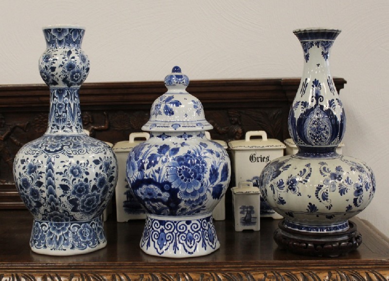 3 Delft blue and white porcelain vases. Price $450 lot
