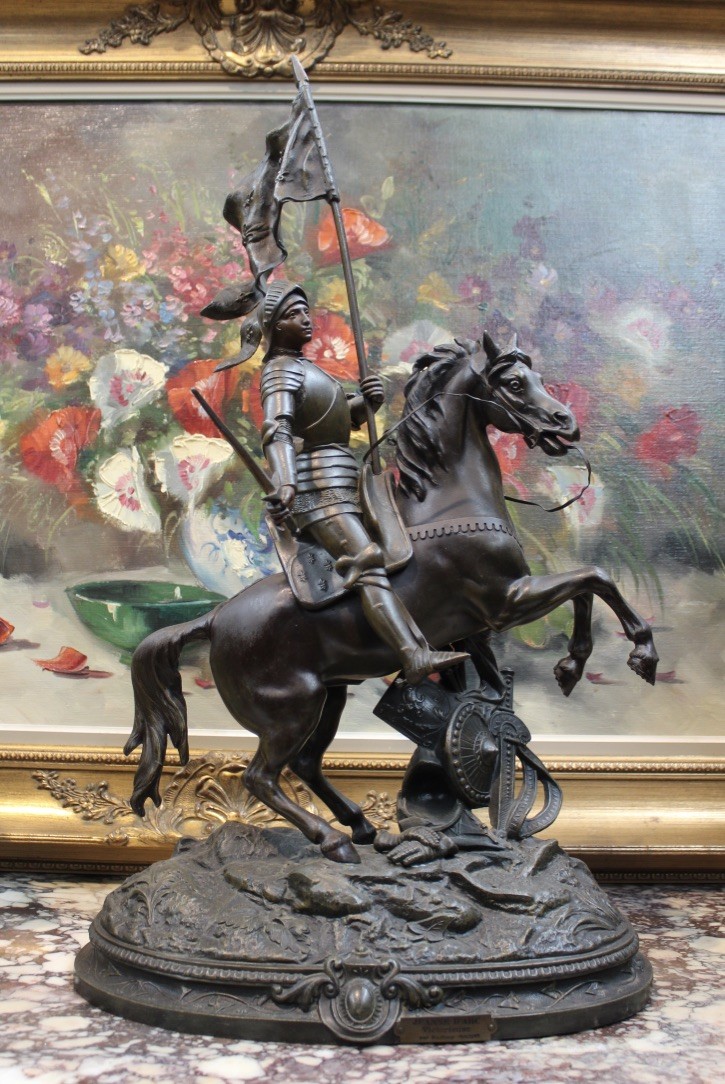 19th century French spelter statue of St Joan de Arc. Price $950