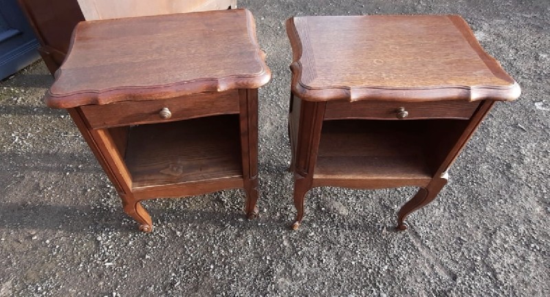 Pair of French provincial oak 1 drawer bedside cabinets. Price $650 pair