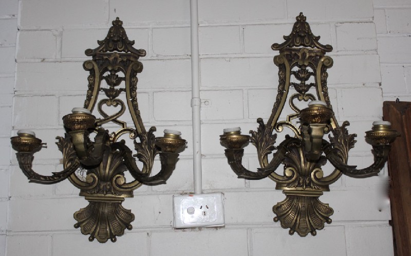 Pair of fine quality 19th century French bronze three branch wall lights. Price $1100 pair
