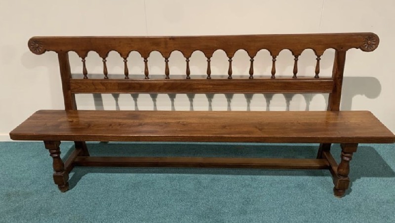 Pair of 19th century French oak benches with turned supports. Price $1800 pair.