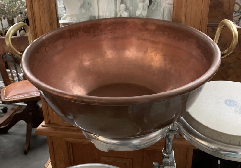 Large antique French copper 2 handled pot. Price $240