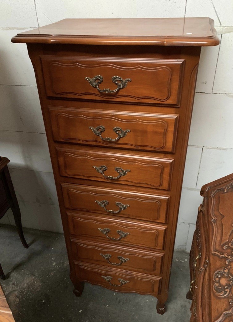 French provincial cherry wood 7 drawer semainier chest. Price $850